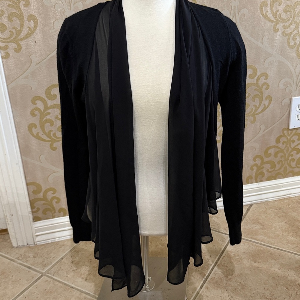 Antonio Melani Size S 100% wool black Sheer Flap Cardigan Sweater Women Stylish